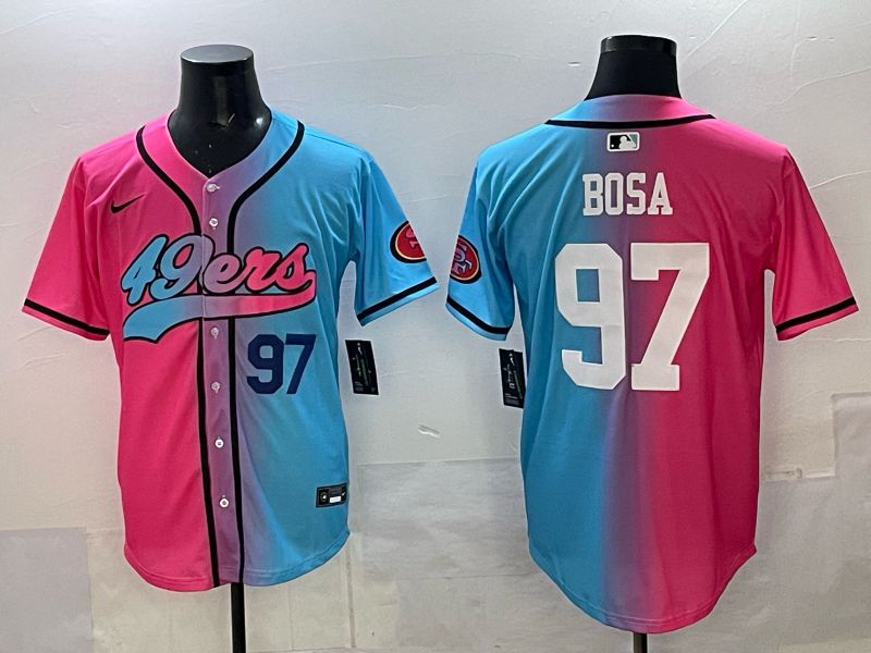 Men 2025 San Francisco 49ers #97 Bosa Pink Blue Nike Limited NFL Jersey 04